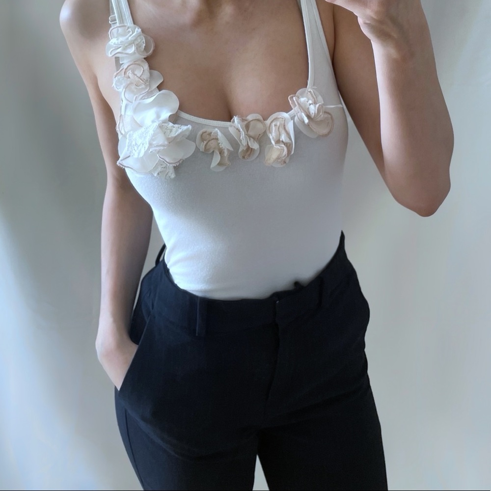 White Tank Top with Floral Embellishments